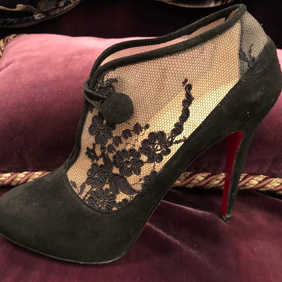 Louboutin Black & Nude Suede Booties - Picture 2 of 8